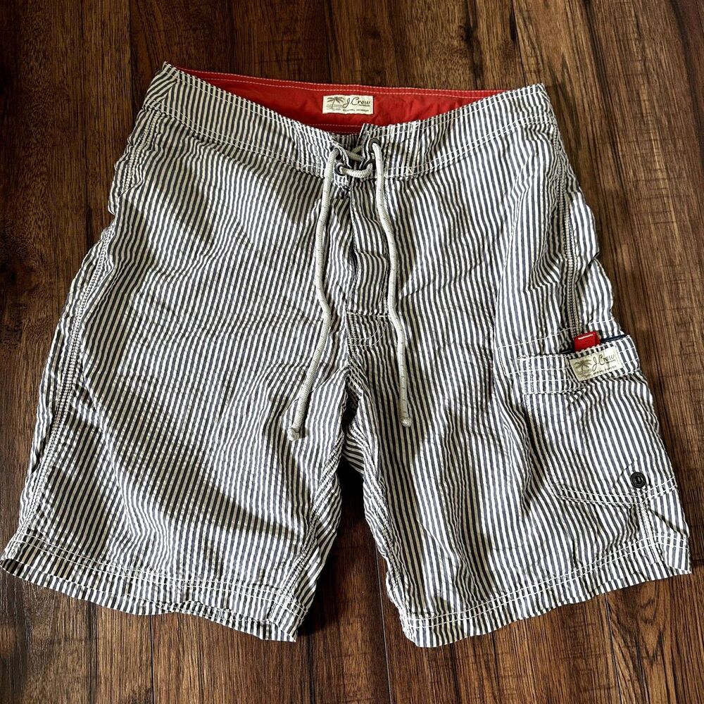 J Crew Originals Mens Blue Striped Swim Trunks Size 30 Beach Swimwear